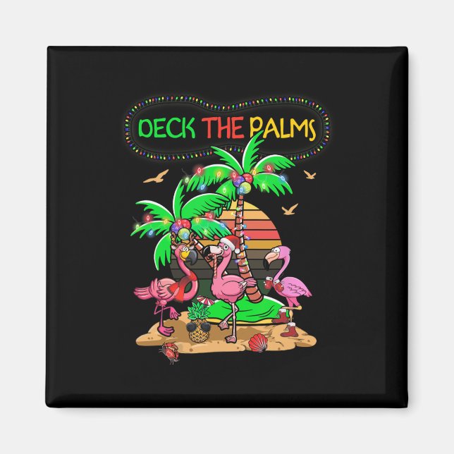 Deck The Palms Merry Flamingo Christmas Palm Tree  Magnet (Front)