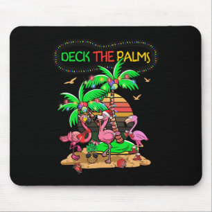 Deck The Palms Merry Flamingo Christmas Palm Tree  Mouse Pad