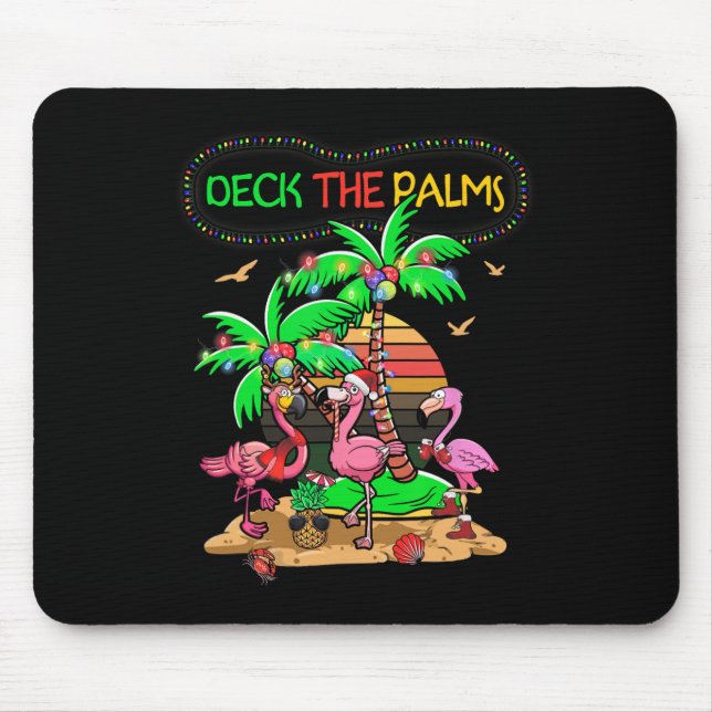 Deck The Palms Merry Flamingo Christmas Palm Tree  Mouse Pad (Front)