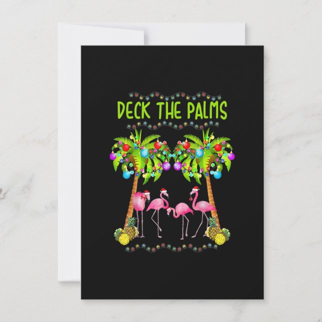 Deck The Palms Merry Flamingo Christmas Tee Funny Invitation (Front)