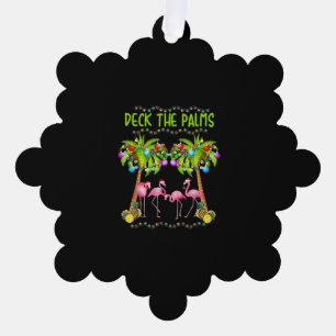 Deck the Palms Merry Flamingo Christmas tee funny Ornament Card