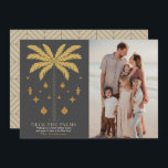 Deck the Palms Palm Tree Grey Christmas Photo Holiday Card<br><div class="desc">This minimalist chic "Deck the Palms" Christmas holiday photo card features a palm tree in faux gold with Christmas holiday ornaments on a dark grey background. The reverse side features a dark grey background with geometric patterns. Personalize it for your needs. You can find matching products at my store.</div>