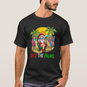 Deck The Palms Santa Sunglasses Flamingos Singing  T-Shirt