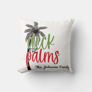 "Deck the Palms" Tropical Beach Christmas Custom Throw Pillow