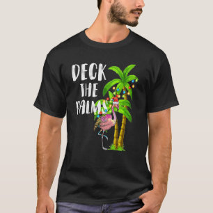 Deck The Palms Tropical Christmas Pink Flamingos P T-Shirt