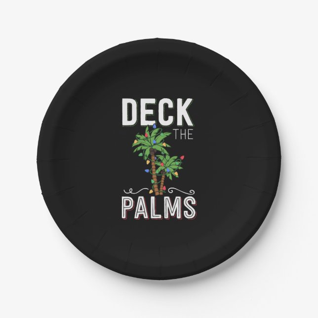 Deck The Palms Tropical Hawaii Christmas Palm  Paper Plate (Front)