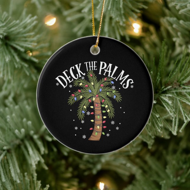 Deck The Palms Tropical Hawaii Christmas Palm Tree Ceramic Ornament (Tree)