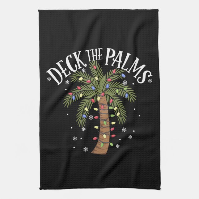 Deck The Palms Tropical Hawaii Christmas Palm Tree Kitchen Towel (Vertical)