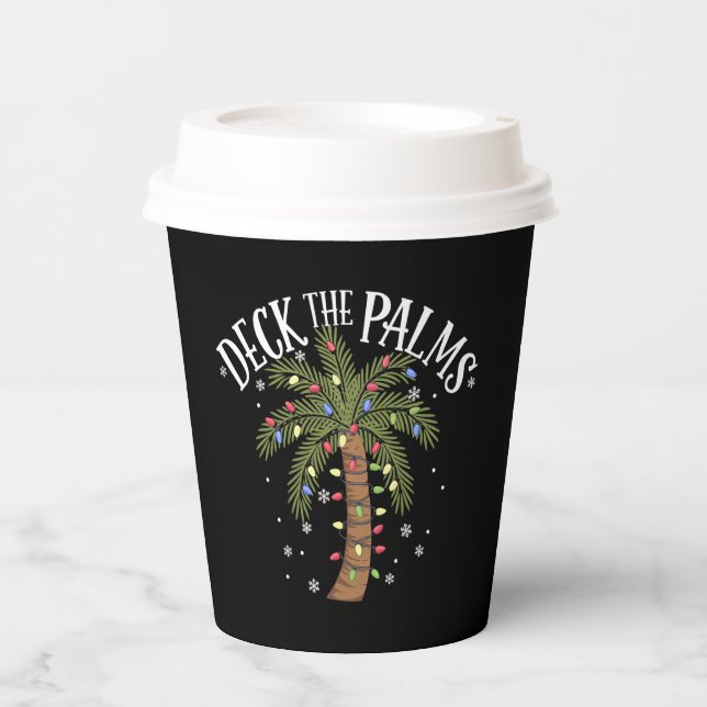 Deck The Palms Tropical Hawaii Christmas Palm Tree Paper Cups (Front)