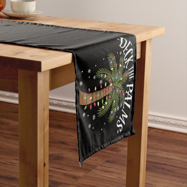 Deck The Palms Tropical Hawaii Christmas Palm Tree Short Table Runner (In Situ)