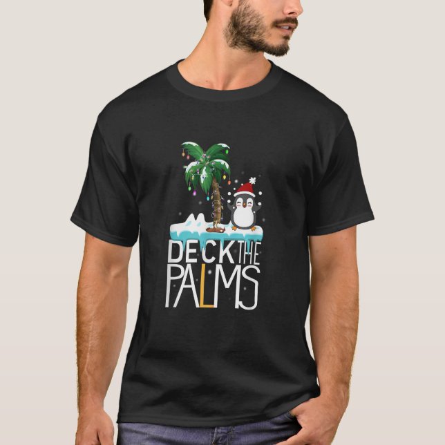 Deck The Palms Tropical Hawaii Christmas Palm Tree T-Shirt (Front)