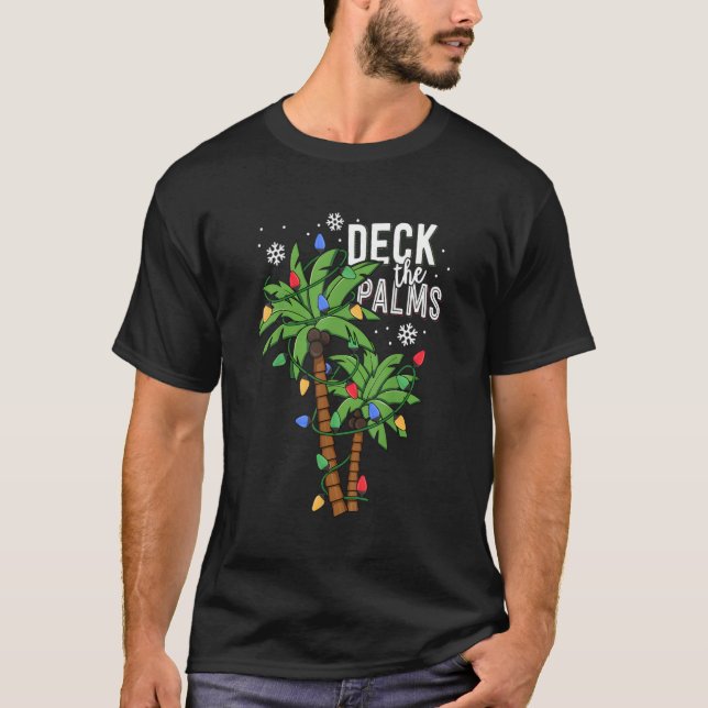 Deck The Palms Tropical Hawaii Palm Tree Lights T-Shirt (Front)