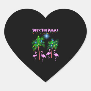 Deck The Palms Tropical Pink Flamingos Palm Tree Heart Sticker