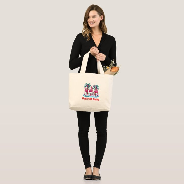 Deck the Palms with Festive Flamingos Large Tote Bag (Front (Model))