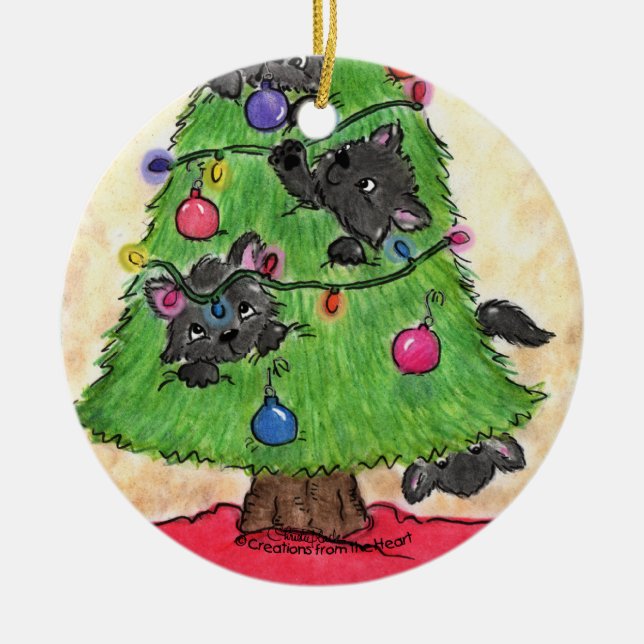 Deck the Paws-Cats in Christmas Tree Ceramic Ornament (Front)