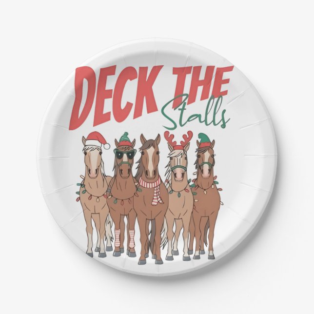 Deck the Stalls Funny Christmas Horse Lovers Paper Plate (Front)