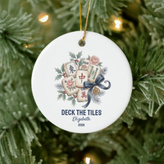 Deck the Tiles Christmas Mahjong Funny Holiday Ceramic Ornament