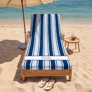 Deckchair Stripe in Sky and Navy Blue Beach Towel