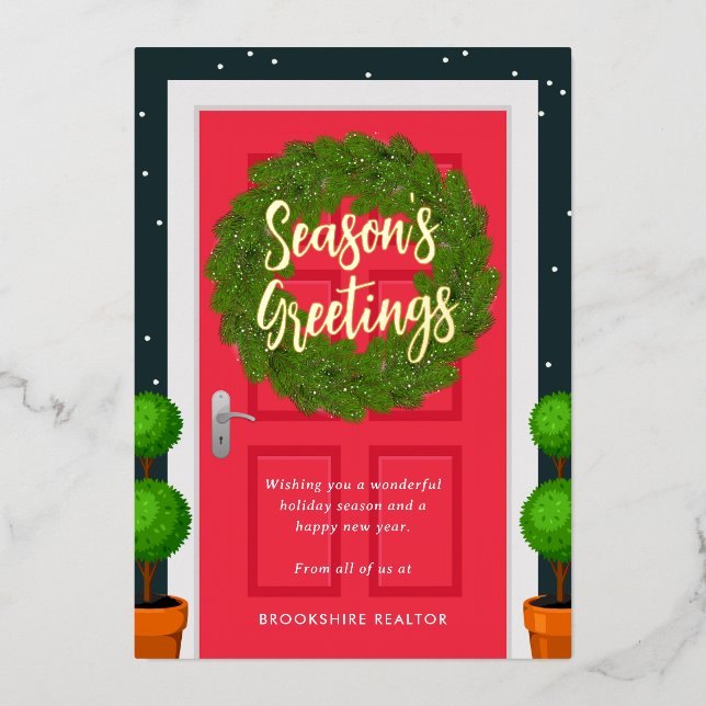 Decked Door REAL FOIL Business Holiday Card (Front)