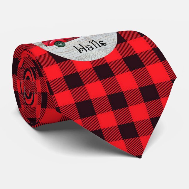 Deckin Halls Red Christmas Truck  Tie (Rolled)