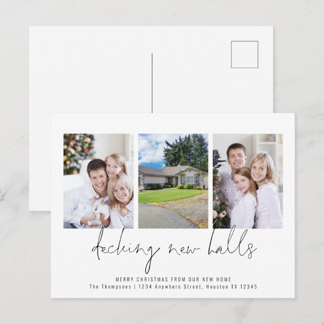 Decking New Halls 3 Photos Moving Christmas Postcard (Front/Back)