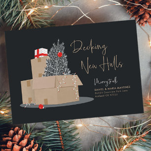 Decking New Halls Black White Red Holiday Card