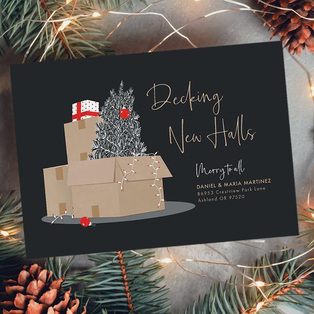 Decking New Halls Black White Red Holiday Card (Creator Uploaded)