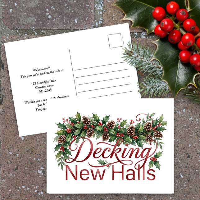 Decking New Halls Christmas Moving Announcement (decking new halls christmas postcard by darling & may)