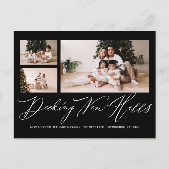 Decking New Halls Christmas New Address Photo Postcard (Front)