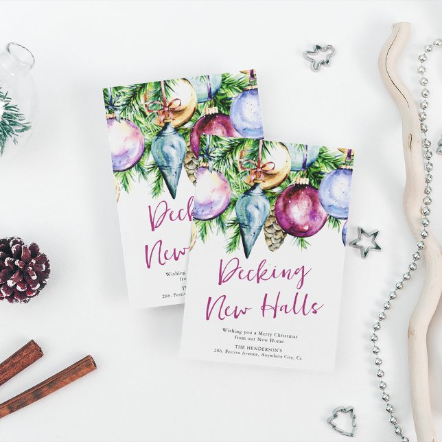 Decking New Halls Festive Baubles New Home Holiday Card (Creator Uploaded)