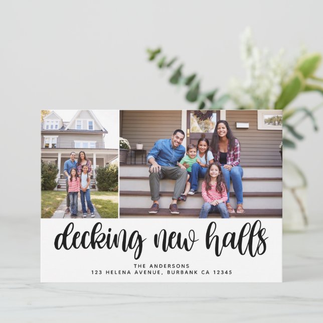 Decking New Halls Modern Photo Holiday Moving Announcement (Standing Front)