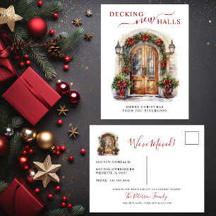 Decking New Halls New Home Christmas Moving Announcement Postcard