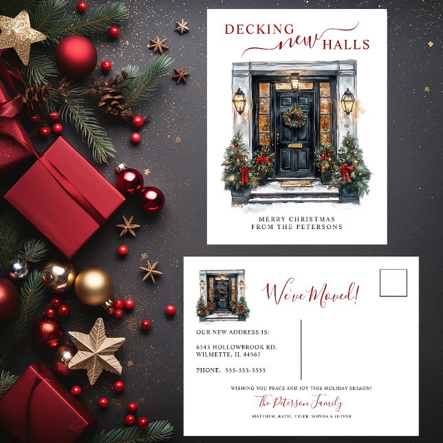 Decking New Halls New Home Christmas Moving Announcement Postcard (Creator Uploaded)