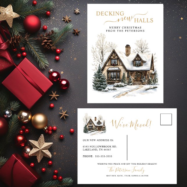 Decking New Halls New Home Christmas Moving Announcement Postcard (Creator Uploaded)