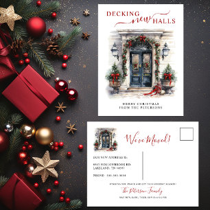 Decking New Halls New Home Christmas Moving Announcement Postcard