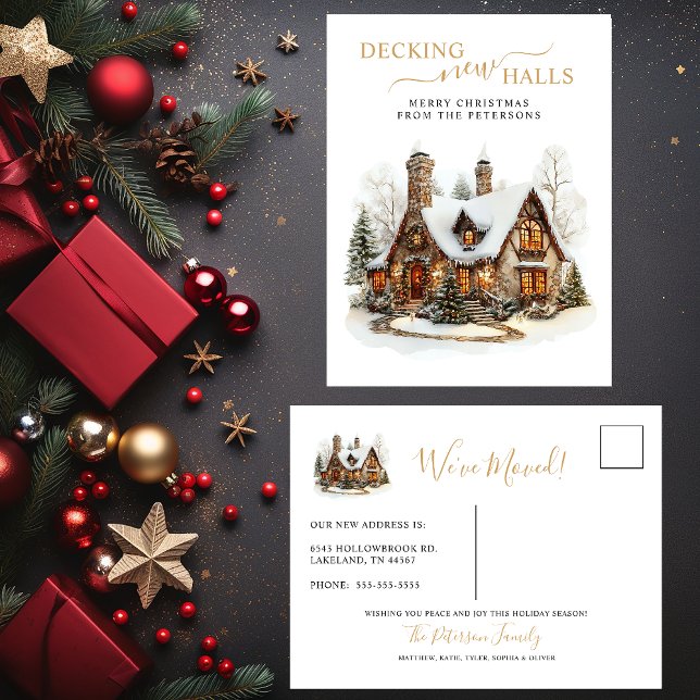 Decking New Halls New Home Christmas Moving Announcement Postcard (Creator Uploaded)