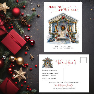 Decking New Halls New Home Christmas Moving Announcement Postcard