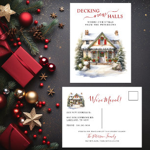 Decking New Halls New Home Christmas Moving Announcement Postcard