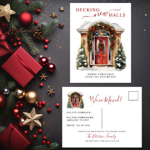 Decking New Halls New Home Red Door Holiday Moving Announcement Postcard