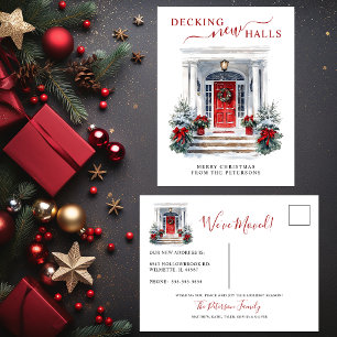 Decking New Halls New Home Red Door Holiday Moving Announcement Postcard