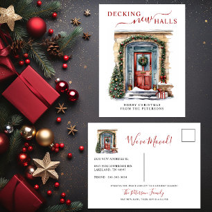Decking New Halls New Home Red Door Holiday Moving Announcement Postcard