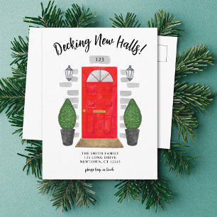 Decking New Halls Red Door Festive Moving Announcement Postcard