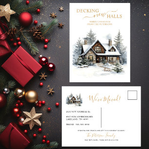 Decking New Halls Rustic New Home Christmas Moving Announcement Postcard