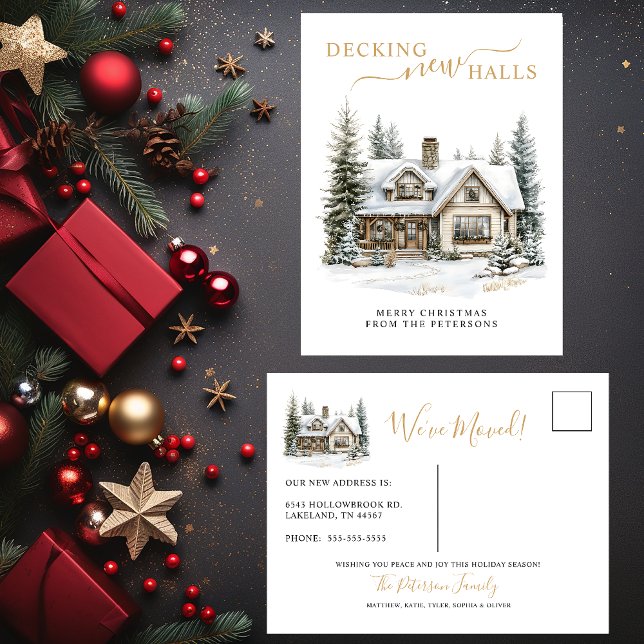 Decking New Halls Rustic New Home Christmas Moving Announcement Postcard (Creator Uploaded)