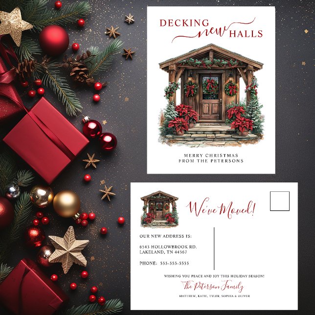 Decking New Halls Rustic New Home Christmas Moving Announcement Postcard (Creator Uploaded)