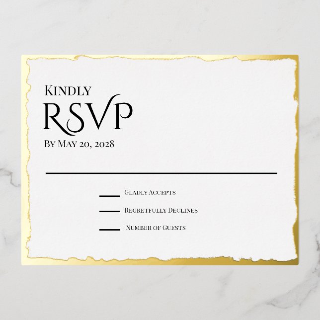 Deckle Edge Gold Foil RSVP Card (Front)