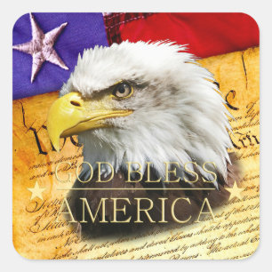 Declaration of Independe, Eagle, God Bless America Square Sticker