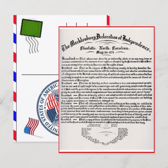 declaration of independence postcard (Front/Back)