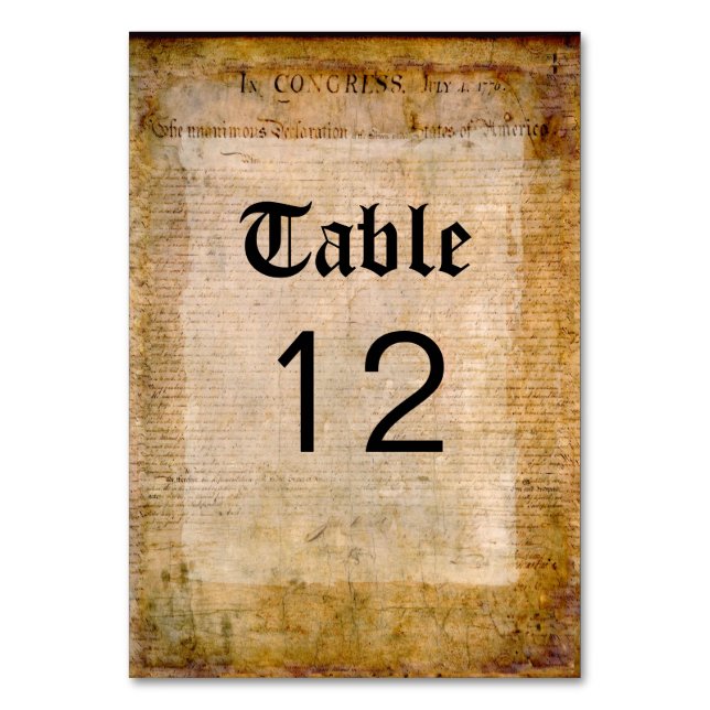 Declaration of Independence 📜 USA Parchment Table Number (Front)