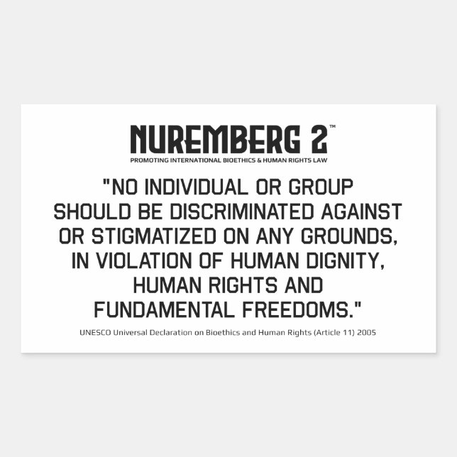 Declaration on Bioethics & Human Rights 2005 A. 11 Sticker (Front)